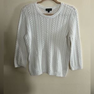 Lord & Taylor White Cable Knit Sweater